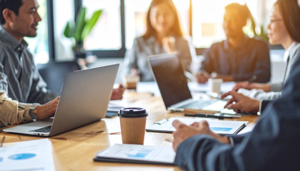 ミーティングルームでのカジュアルな打ち合わせ